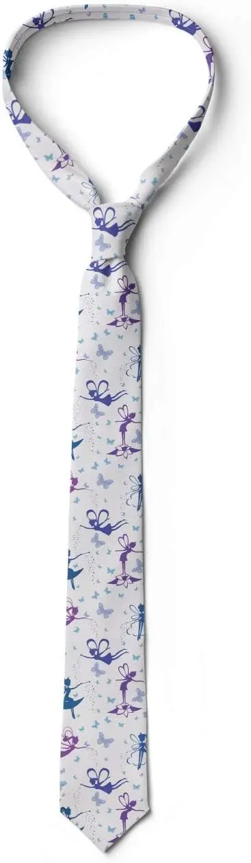 Cute Men's Tie Butterflies and Fairies Necktie Purple Multicolor Tie Collared Shirt Necktie for Men Women