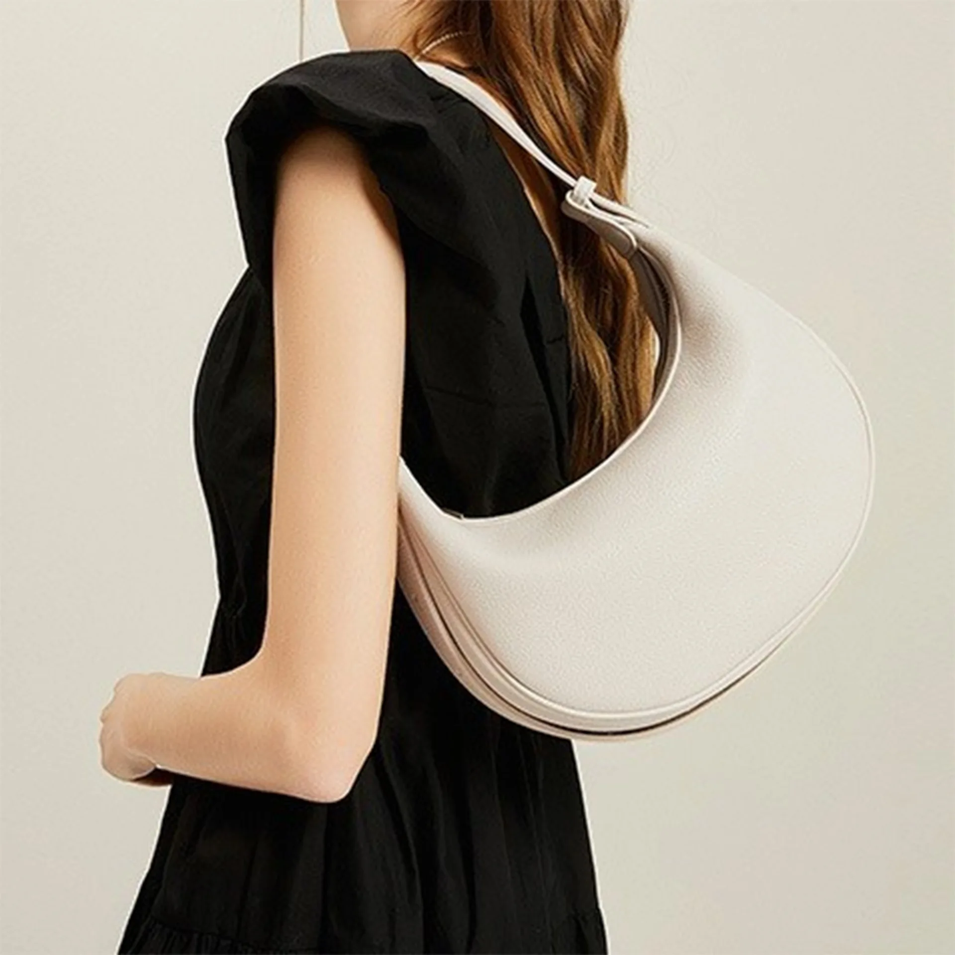 

2025 New Women's Minimalist Crescent Shoulder Bag Color blocked Handbag Unique Half Moon Fashion Daily Commuting Date Bag