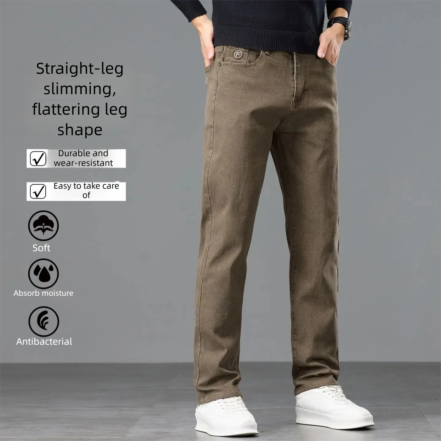 26 New Men's Straight Leg Denim Pants Retro Slim Fit Classic Solid Color Letter Embroidery Daily Simple Casual