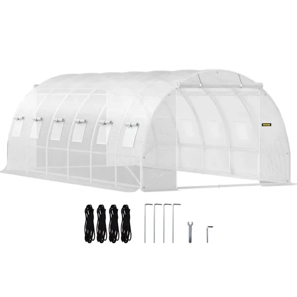 

Walk-in Tunnel Greenhouse, 20 x 10 x 7 ft Portable Plant Hot House w/ Galvanized Steel Hoops, 3 Top Beams, Diagonal Poles, 2