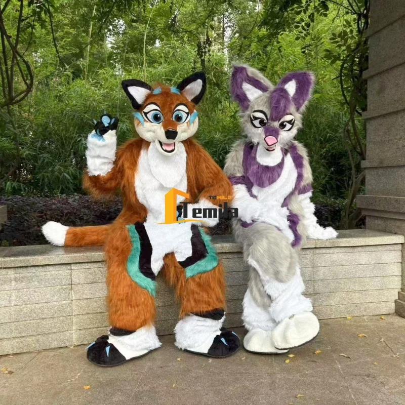 التميمة الدعائم الطرف فرو طويل فروي أجش الكلب الأرجواني الثعلب Fursuit الذئب التميمة الكبار الإعلان الحدث تأثيري حلي