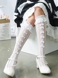 1 pair of bow shaped mid length stockings JK girls lace lace stockings Lolita princess coa long length lace bow shaped stockings