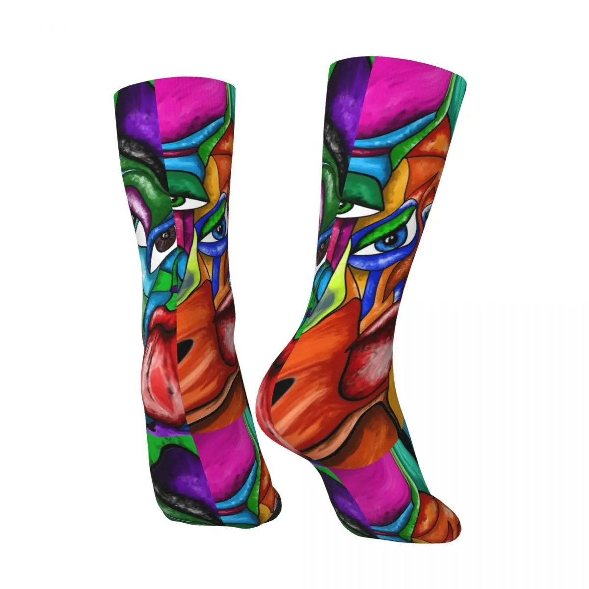 Funny Crazy compression Sock for Men Hip Hop Harajuku Abstract face Happy Seamless Pattern Printed Boys Crew Sock Casual Gift