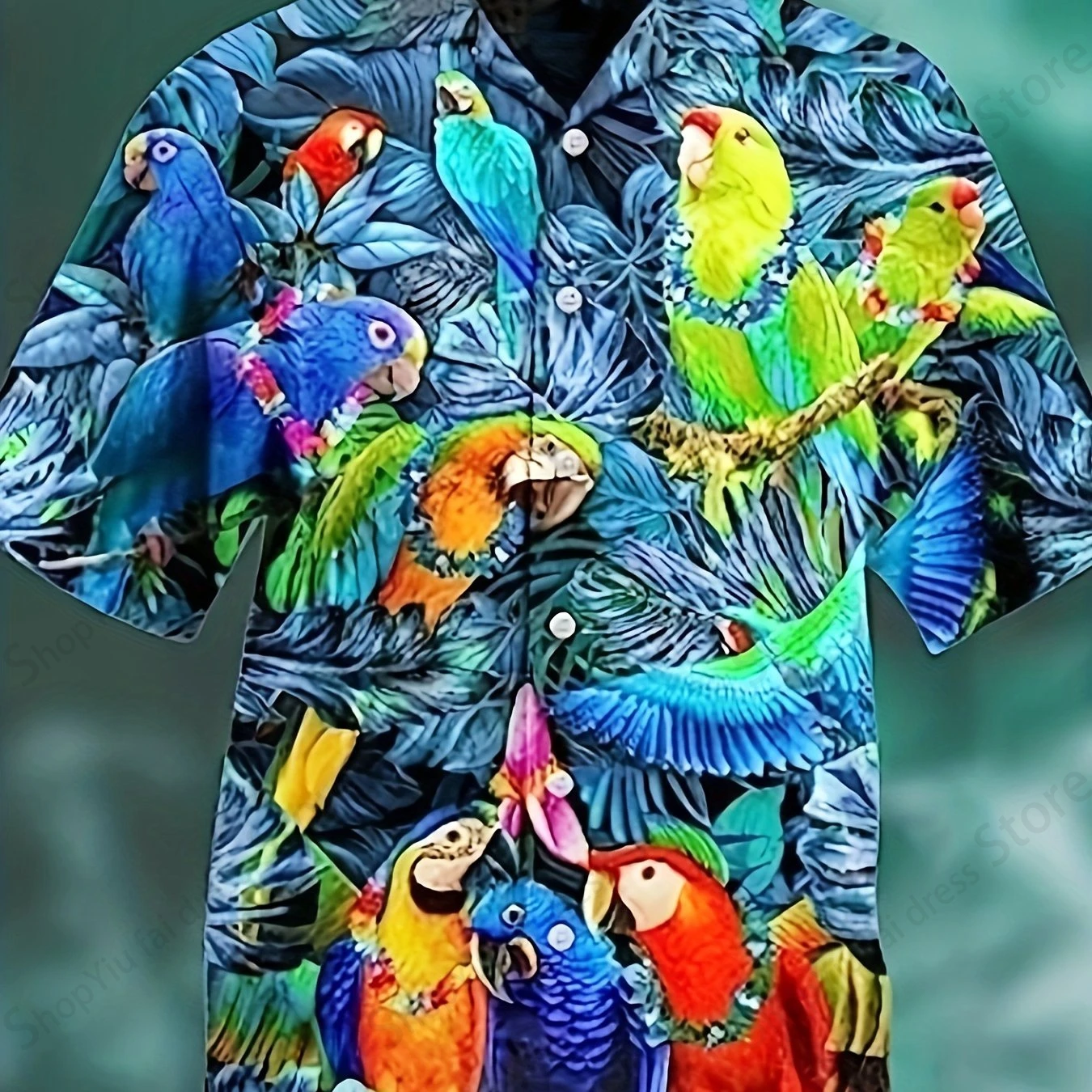 Camisa hawaiana de manga corta con estampado 3d de loro para hombre, Camisa informal de playa, ropa de Cuba, envío gratis