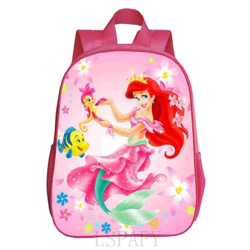 Disney Brand Cartoon Little Mermaid Ariel Princess Backpack Kids School Bag Kindergarten Pink Backpack for Girls 12inch