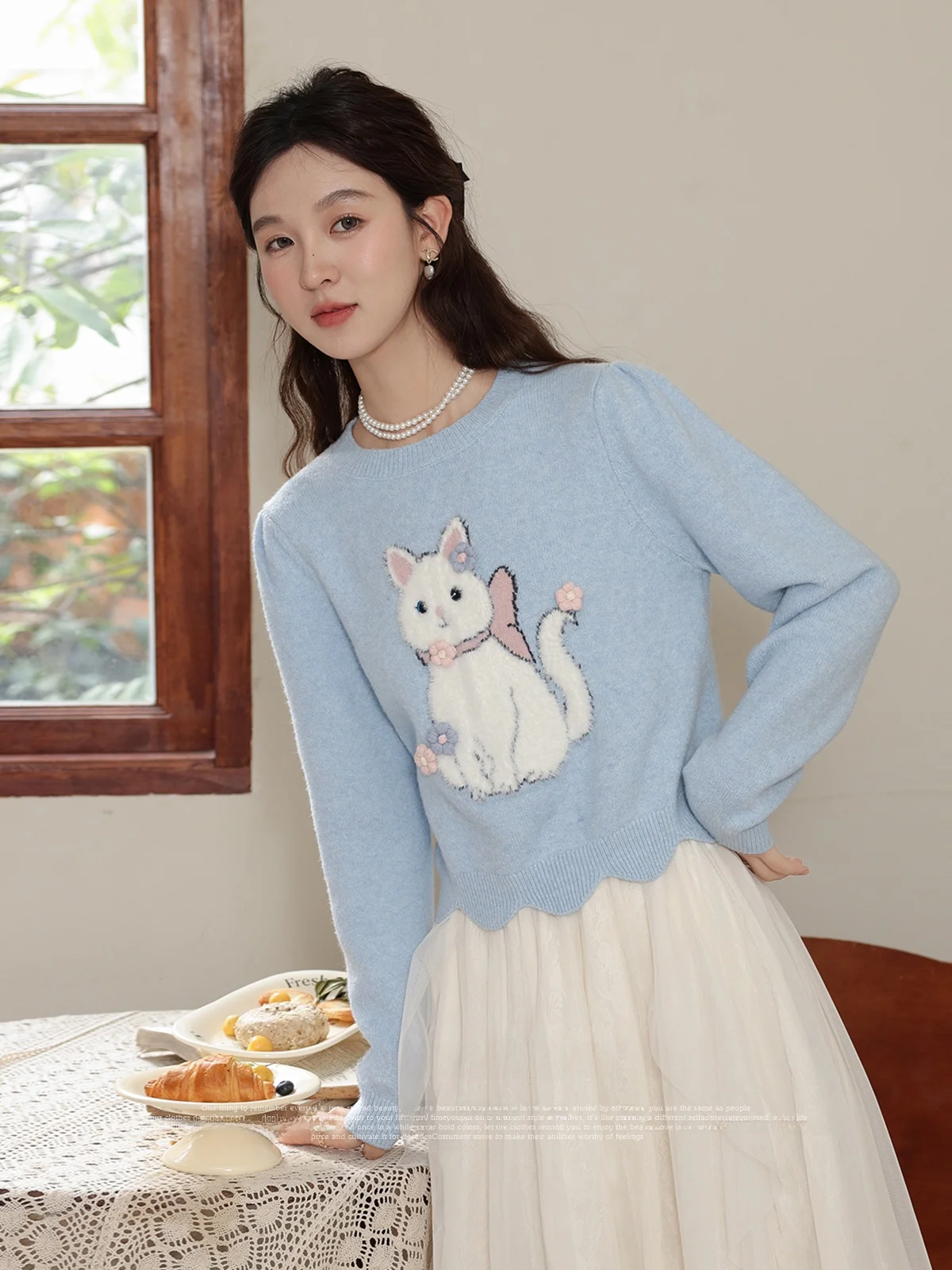 Laterne Nian ort runder Ne-Strickpullover für Damen, Lazy Design, Meersalz, Brea, Neu, 2023, süße Strickwaren mit Bärenmuster