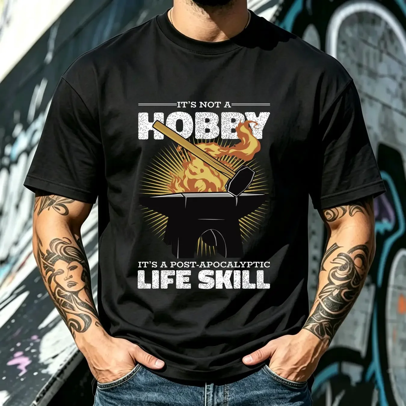 washed T Shirt Blacksmith Life Post Apocalyptic Skill Mens 100 Cotton vintage Washed homme Stretched Slightly Versatile Soft