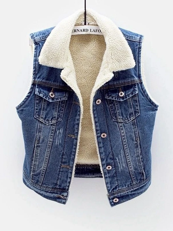 

Женский джинсовый жилет на подкладке Fce, осень-зима, новинка 202, универсальный теплый жилет маленького размера, куртка с подкладкой