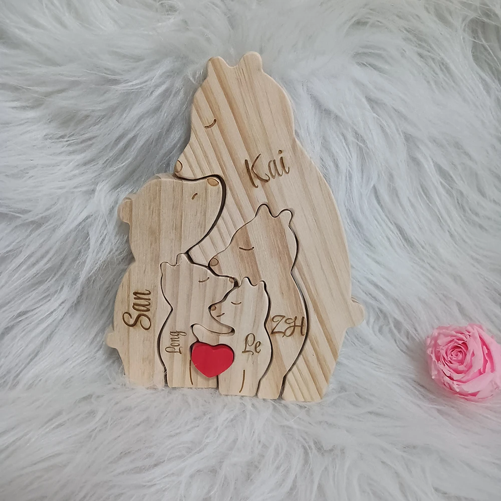 Bear Family Theme Wooden Art Puzzle Wooden Sculpture DIY Cute Family Member of Bears Puzzle Home Desktop Decor Mothers Day Gift