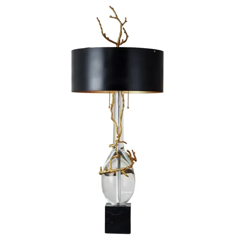 Desk Lights Marble Bedside Modern Table Lamps Decorative Brass with Clear Crystal and Black LED Electric OEM ODM