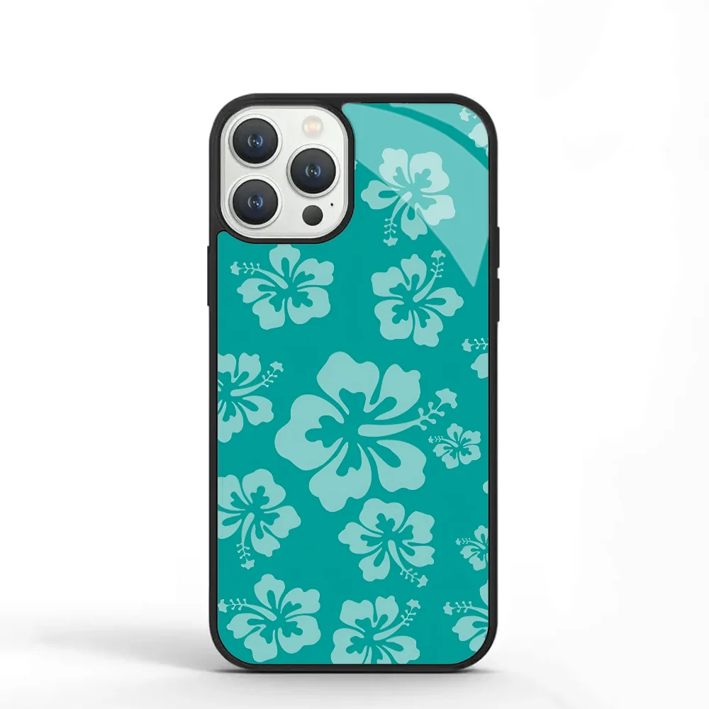 Tropical Teal Hibiscus Flower Hawaiian Phone Case For IPhone 11 12 13 14 15 Plus Pro Max Mirror Acrylic PC TPU Cover