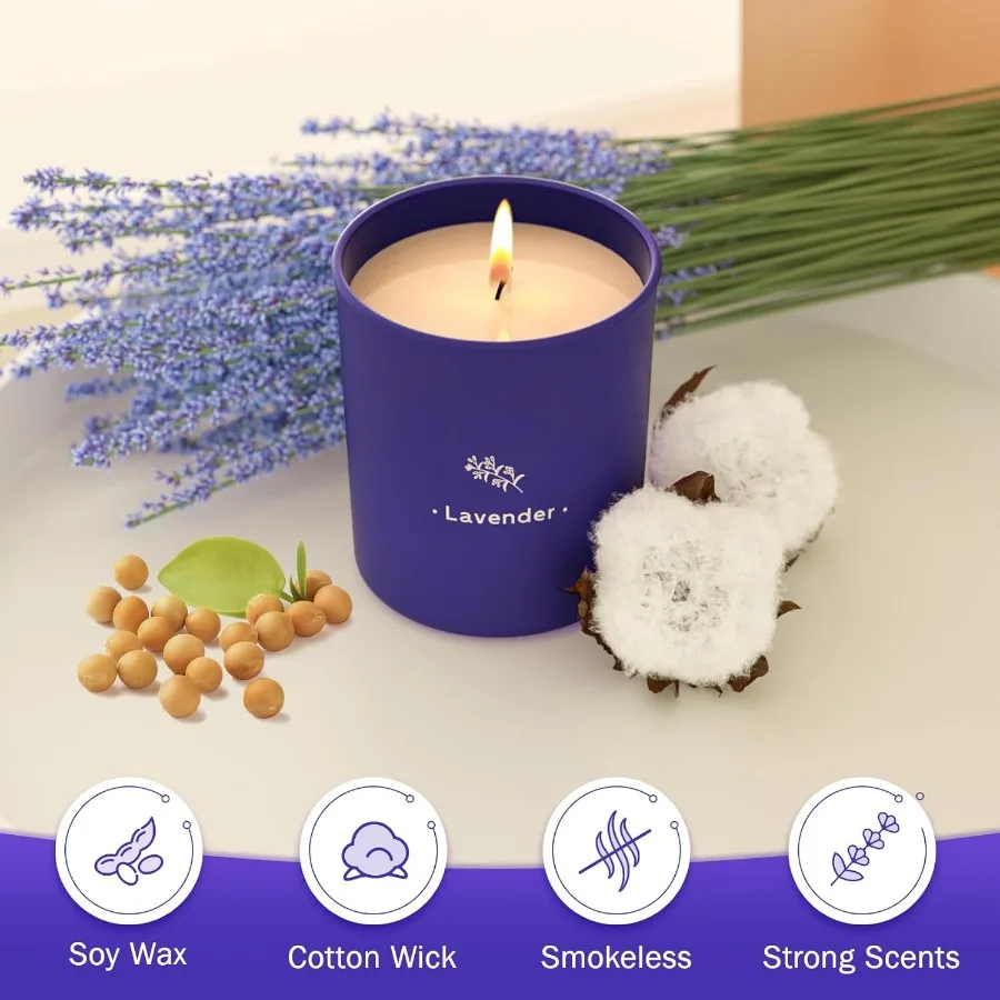 Lavender Scented Candles for Home Ambiance 8 oz Purple Jar Soy Wax Candles with 45Hour LongLasting Burn Perfect Gift for Women