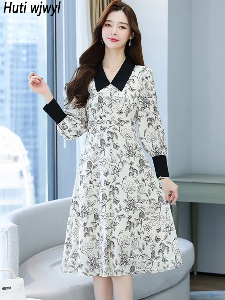 

Autumn White Floral Long Sleeve Midi Dress for Women Fashion Elegant Casual Beach Dress 2024 Korean Bodycon Party Night Vestidos