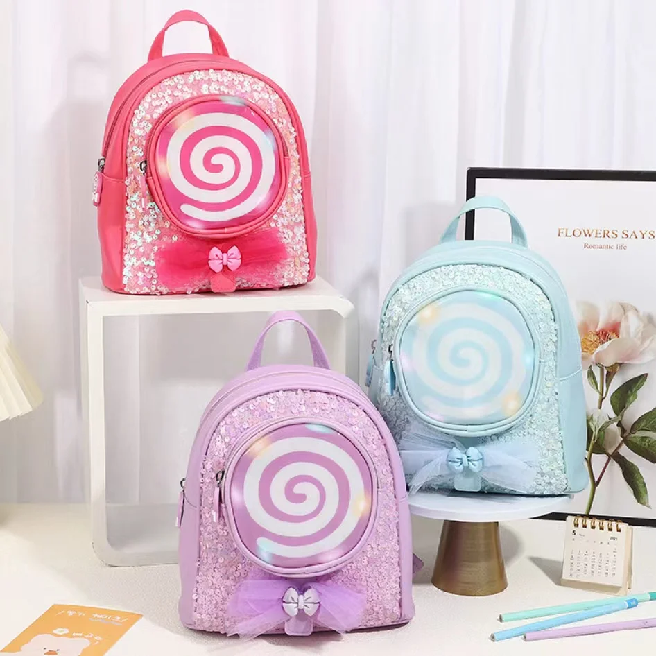 

Cute Shiny Lollipop Primary School Bag for Kids Girl Large Capacity Glitter Stars Sugar Color Elementary Student Backpack Kawaii