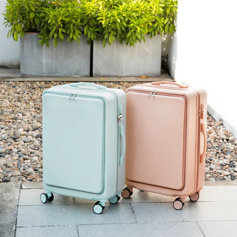 Valise à roulettes avec couvercle ouvert avant, valise multifonctionnelle pour femmes, boîte à verrou de 20 pouces, valise de cabine à fermeture éclair