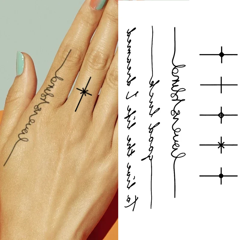 Temporary Tattoo Stickers Sexy Cross English Alphabet Line Fake Tatto Waterproof Tatoo Hand Leg Belly Small Size for Women Men