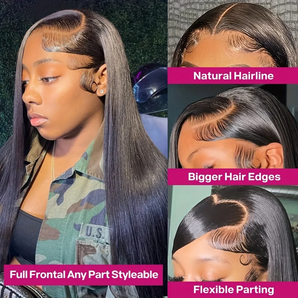 باروكة شعر بشري بدون صمغ بكثافة 200% - شعر مستعار بدانتيل أمامي شفاف عالي الدقة مقاس 13 × 4 بدانتيل أمامي مستقيم بعقدة الداعم للأزياء