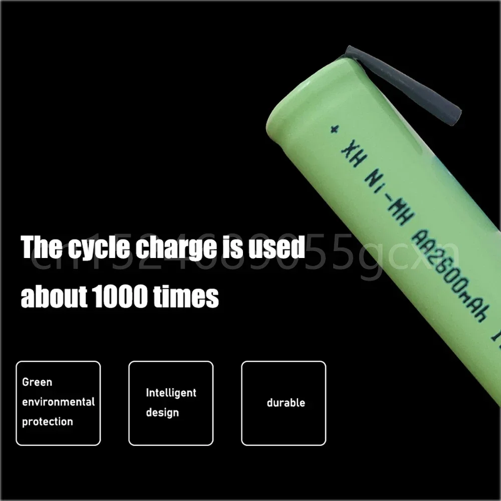 New 1.2V AA Rechargeable Battery 2600mah NI-MH Cell Green Shell with Welding Tabs for Philips Electric Shaver Razor Toothbrush