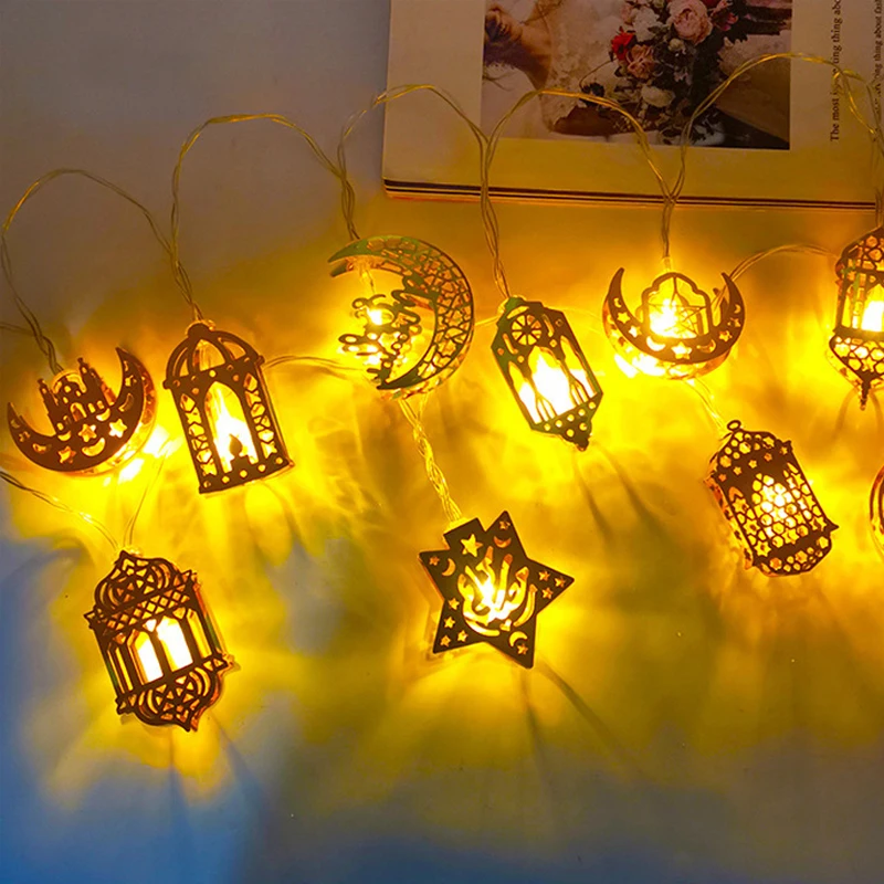 Guirnalda de luces LED de 1,5 m, 10LED, Luna Eid Mubarak, dormitorio, jardín, luz colgante para Ramadán Kareem, decoración de fiesta musulmana islámica