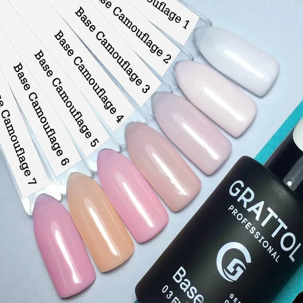 GRATTOL Gel Base Natural profesional, esmalte de uñas 2 en 1, Camuflaje brillante, botella de plástico UV, capa superior, 9ml