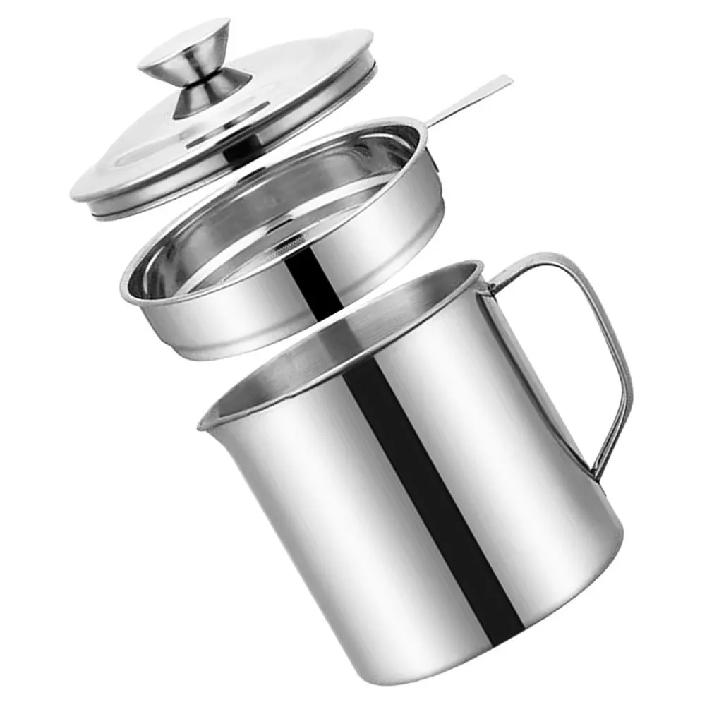 

Stainless Steel Grease Container Strainer Oil Storage Pot Mesh Filter Kitchen Grease Can Metal Strainer Fine Mesh