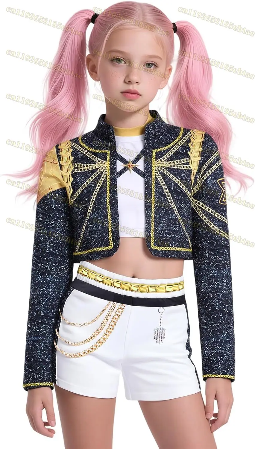 Costume da cacciatori cosplay de demone per ragazze 3-14 anni Bambini Cantante pop dorato Costumi di Halloween per bambini Vestito da palcoscenico