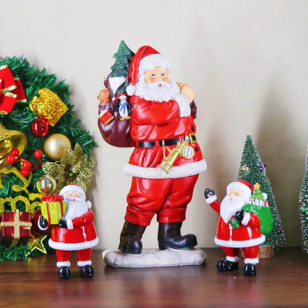 New Santa Claus Resin Figurine Gift-giving Santa Claus Statue Christmas Party Desktop Ornament Home Decoration Christmas Gift