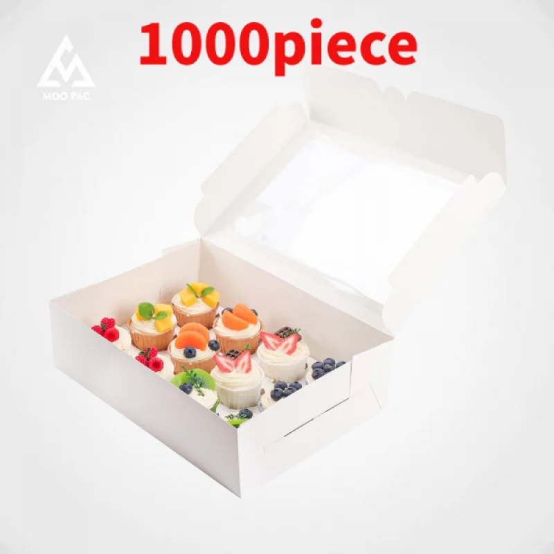 10 00piece.Custom.Recyclable Customized Cardboard White Cupcake Box With Window Small Cute Cake Bakery Box