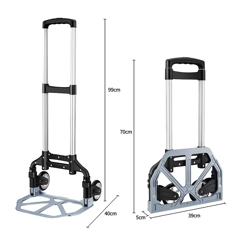 Aluminum folding trolley portable luggage cart with wheels light travel trolley/heavy mobile trolley