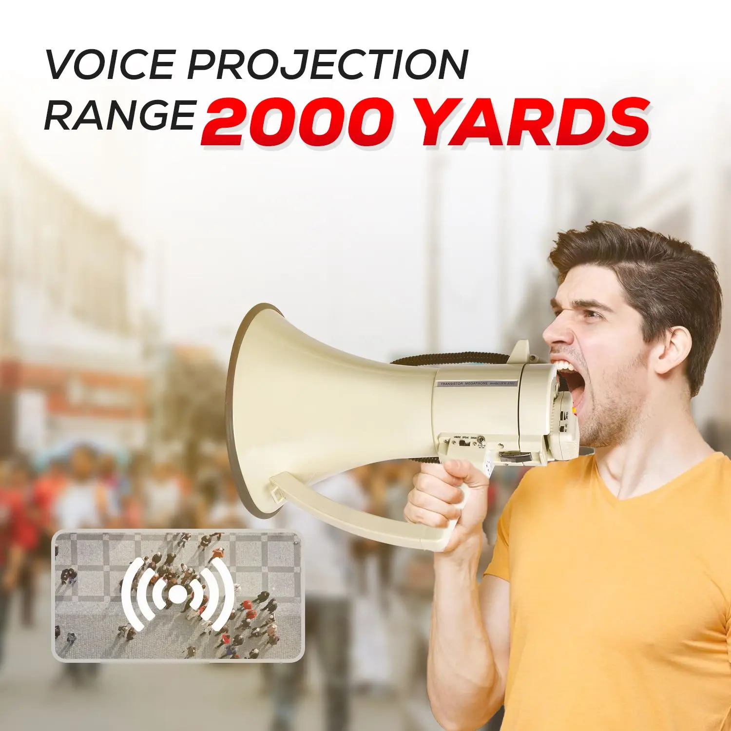 Megaphone Bullhorn Speaker 100W Professional Bull Horn Battery Power Cheer Megafono 2000 Yards Range Loudspeaker w Siren