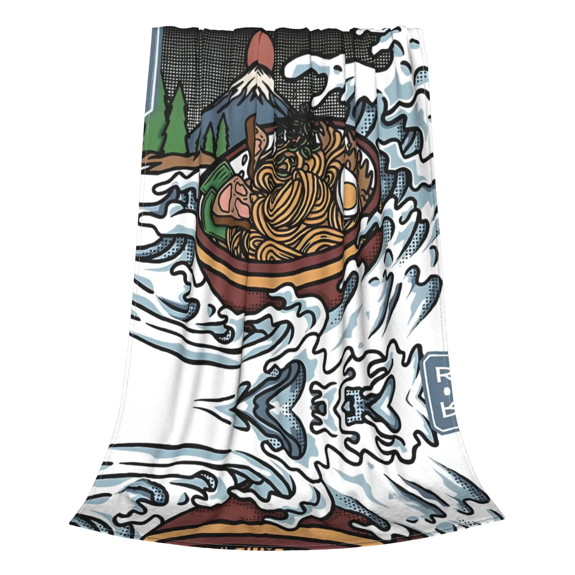 1PC Ramen In Waves Kanji Kaiju Monster Home Room Decorations Winter Blankets For Adults Bedding Home Interior Sofa Knee