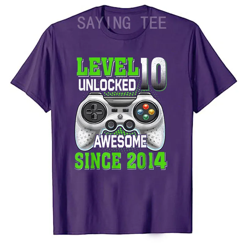 Level 10 Unlocked Awesome Since 2014 Gamer 10th Birthday T-Shirt Sons Gifts Video Game Lover Boy Men Clothing Graphic Tee Tops