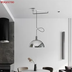 Nordic Vintage Movable Chrome Color Metal Led Chandeliers Dining Tables Kitchen Living Room Loft Swing Arm Hanging Light Fixture