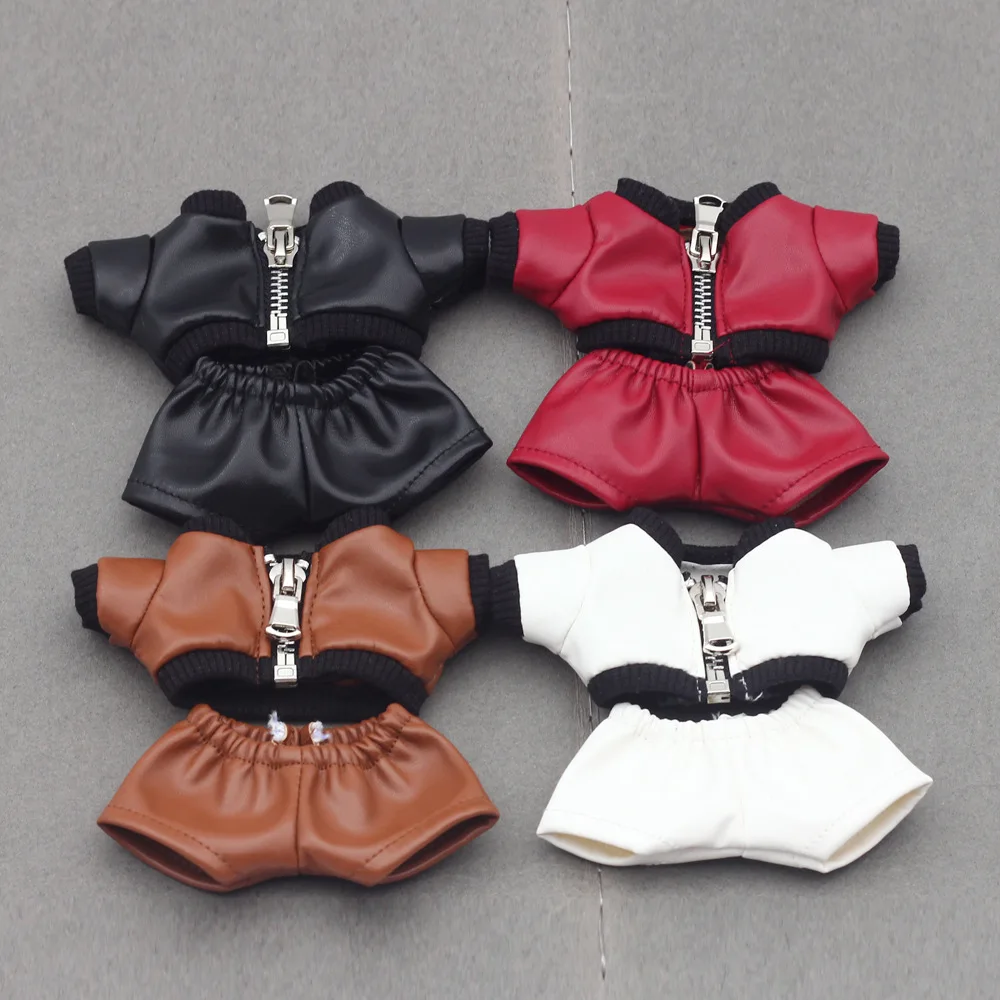 

Крутая модная однотонная кожаная куртка для кукол Labubu, подходит для 15 см, 17 см, 1-го/2, 3-го поколения, идеально подходящая для сидения