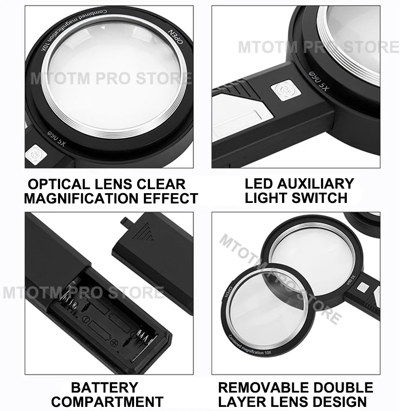 20X 8LED Handheld Magnifying Glass USB Rechargeable Loupe Magnifier Removable Optical Lens Illuminated Magnifier Reading Glasses