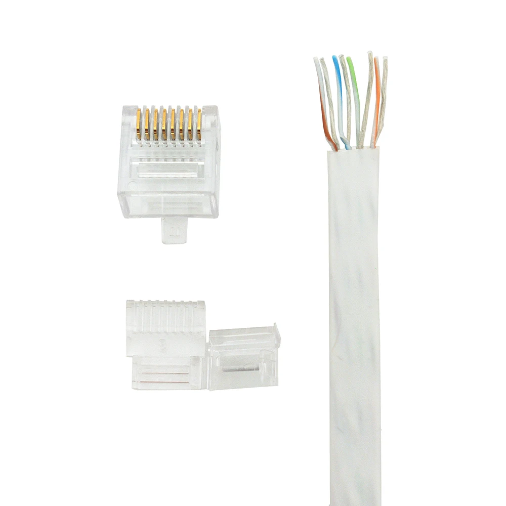 

50PCS RJ45 Connector 8P8C Modular Plug Aperture 0.62mm Cat5E Cat6 UTP Short Body Two-piece Flat Cable Network Connector