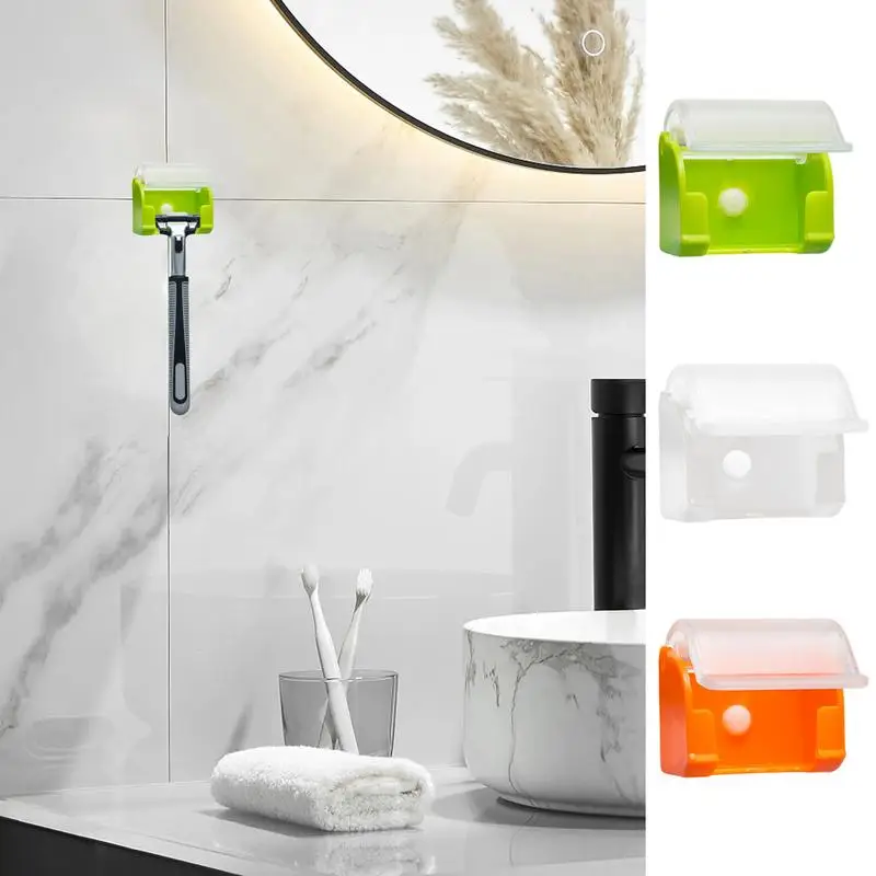 Men Shaver Razors Brush Blade Holder Storage Rack Bathroom Wall Sucker Suction Cup Hook Stand Hanger Shelf Dustproof Accessories