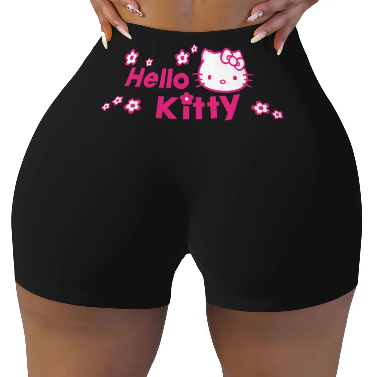 

Custom Kitty Anime White Cat Manga Cartoon Workout Shorts for Women Gym Running Biker Yoga Shorts