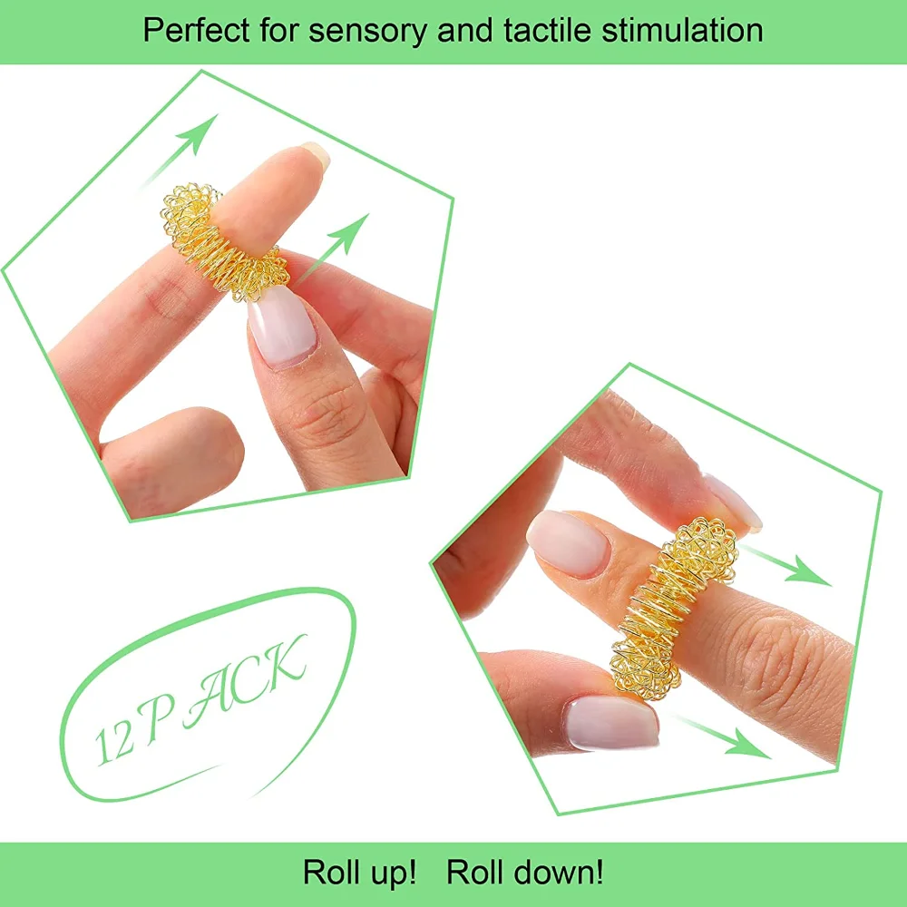 12Pcs/Lot Hot Sale Finger Massage Sujok Ring Acupuncture Ring Health Care Body Massage Chinese Medicine Color Gold