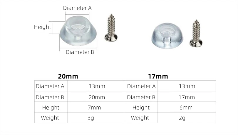 17mm 20mm Silicone Pad Transparent Soft Foot Nail Screw On Clear Rubber Feet Non-slip Pads For Furniture Floor Desk Protection