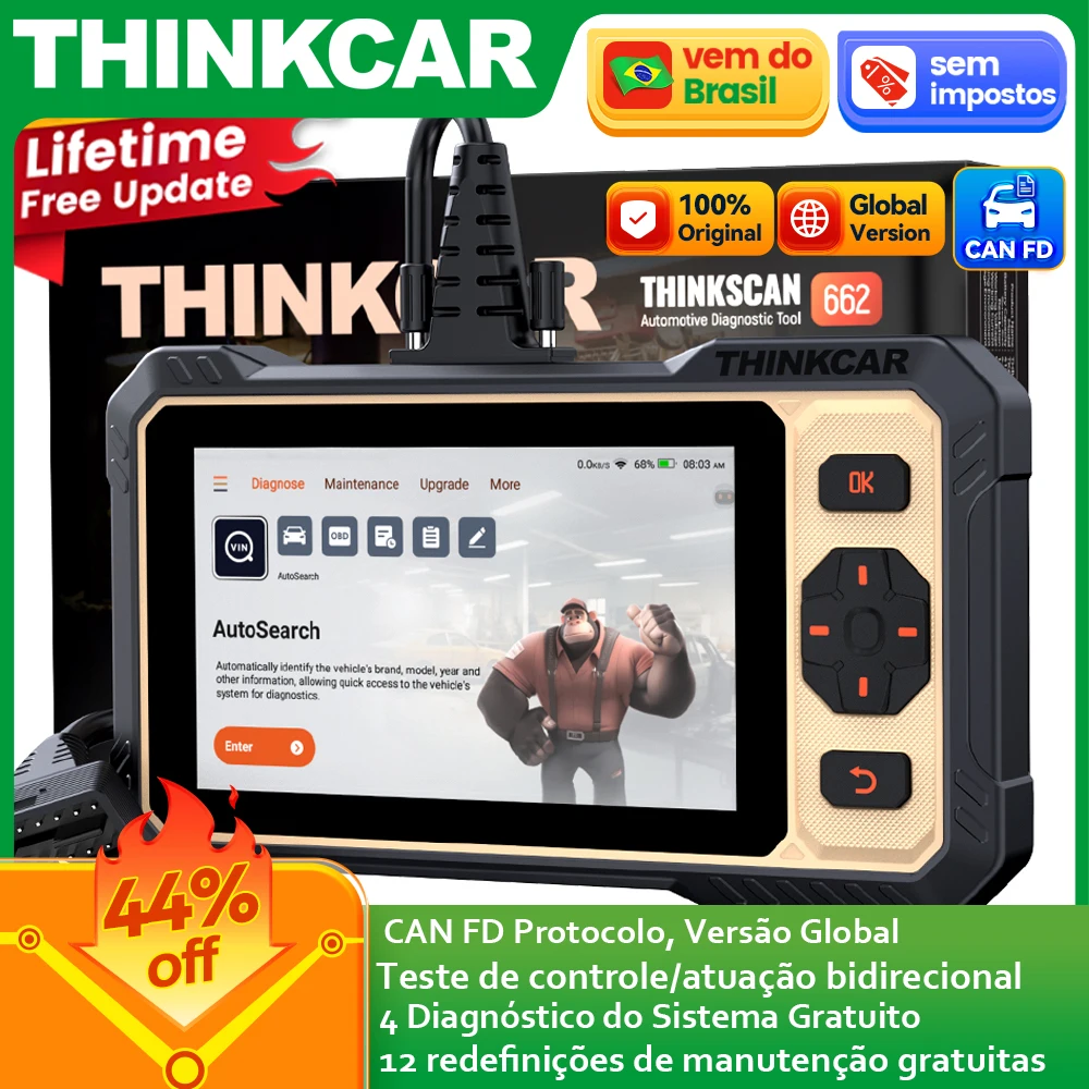 Atualização vitalícia gratuita THINKCAR THINKSCAN 662 OBD2 Scanner CANFD Controle Bidirecional Verificação Ferramenta de diagnóstico do sistema ECM/Transmissão/ABS/SRS