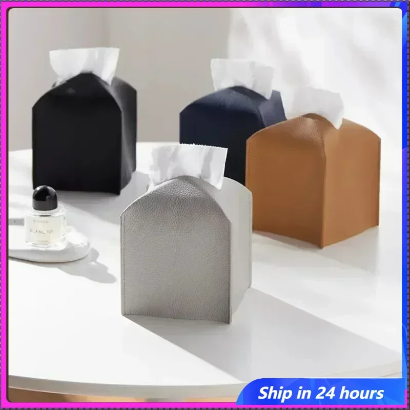 

Modern PU Leather Square Tissue Box Holder - Decorative Holder/Organizer for Bathroom Vanity, Night Stands,Office Desk & Car
