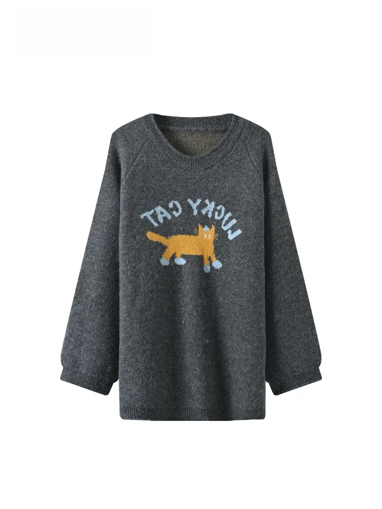 

Casual Sle Long Sve Knitted Sweater round Ne Big Size Women's Spring Loose Fit Youthful Trendy Comfortable Knitwear