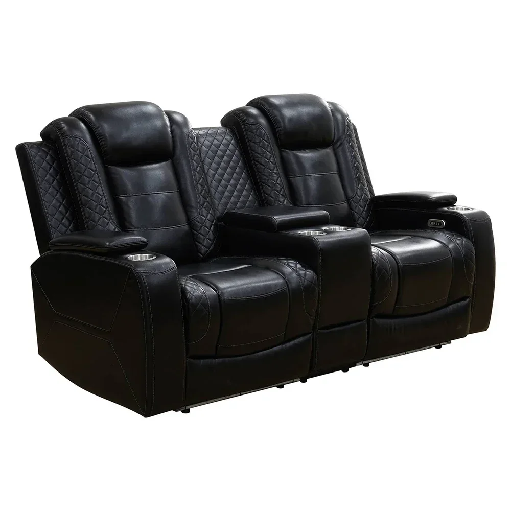 Living Room Recliner Sofa Set Black Breathing Leather 3-Piece Breathable Recliner Chairs Luxury Sofa Home Furniture Scandinavia