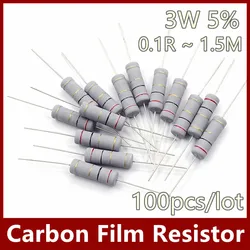 10pcs 3W Carbon Film Resistor 5% 0.1R - 1.5M 1R 0.33R 6.8R 10R 33R 47R 68R 200R 1K 4.7K 10K 100K 200K 1M 10 22 33 47 4K7 ohm