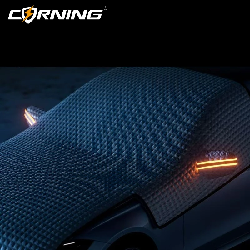 Auto-Windschutzscheiben-Schneeabdeckung Halbe Autoabdeckung Frost- und Eisschutz mit Reflektorstreifen Universeller Winter-Sommer-Sonnenschutz für Autos – Detail 4