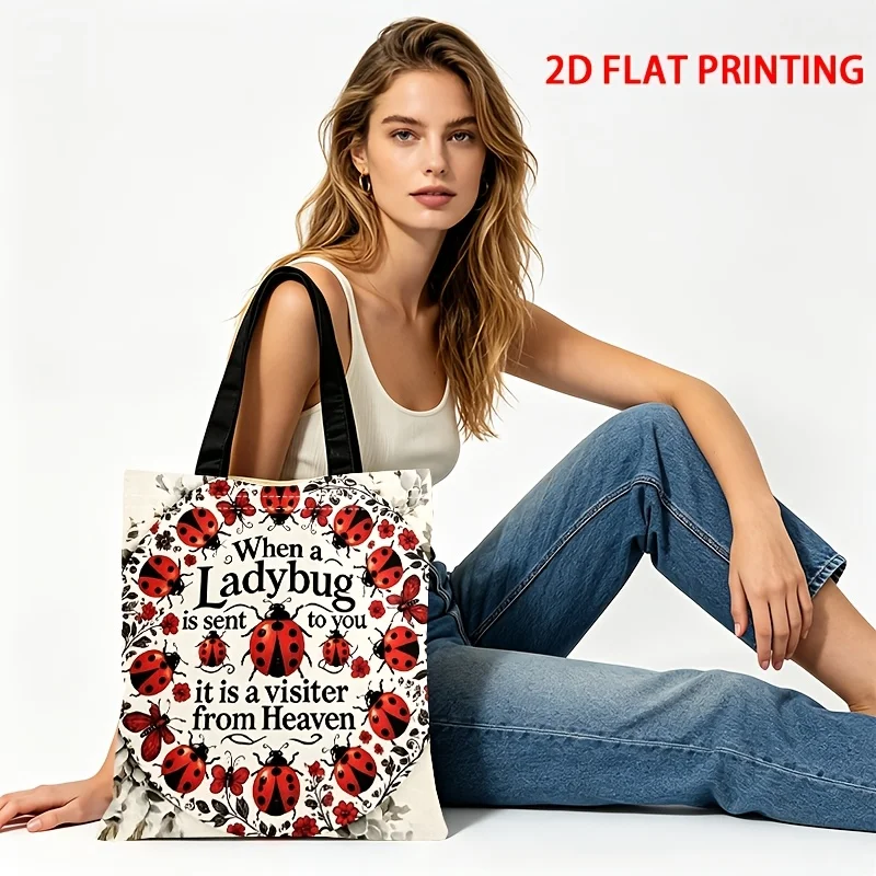 Ladybug-Themed Style Tote Bag, Large Capacity Reusable Suitable for Shopping/Daily Commute/School/Outdoor Travel Bags