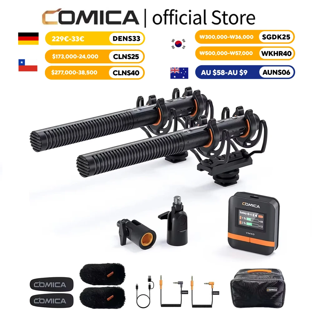 COMICA VM40 2.4G Supernierenförmiges Dual-Channel Wireless Shotgun-Mikrofon, kabelgebundene und kabellose Dual-Modi, für Kamera/Smartphone/PC
