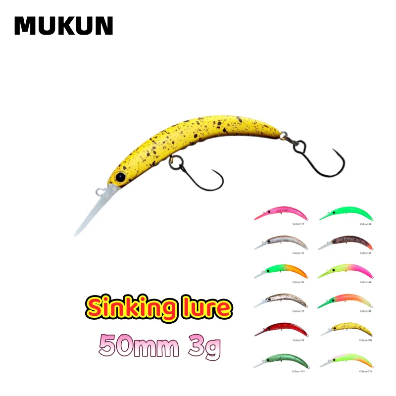 Señuelo de pesca MUKUN, 55mm, 3g, señuelos duros para pesca de lubina y trucha, aspecto realista, señuelo falso de Color brillante