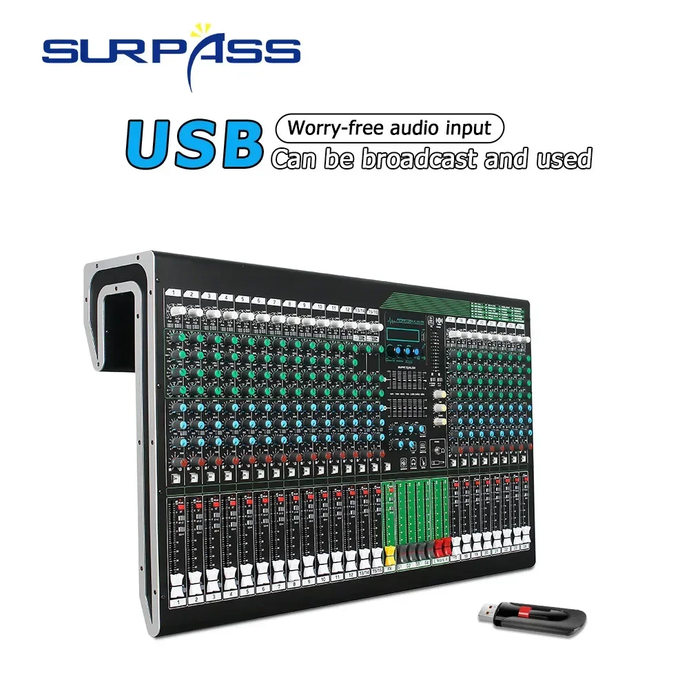 24 Channel Audio Mixing Console 48V Phantom Power Built-in USB Play Bluetooth 5.0 Receive Playback Professional Mixer DJ Stage